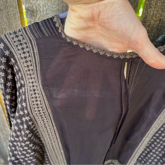 Johnny Was Brown Cupra Rayon Eyelet Lace & Embroidered Long Sleeve Tunic Sz M - Picture 16 of 16